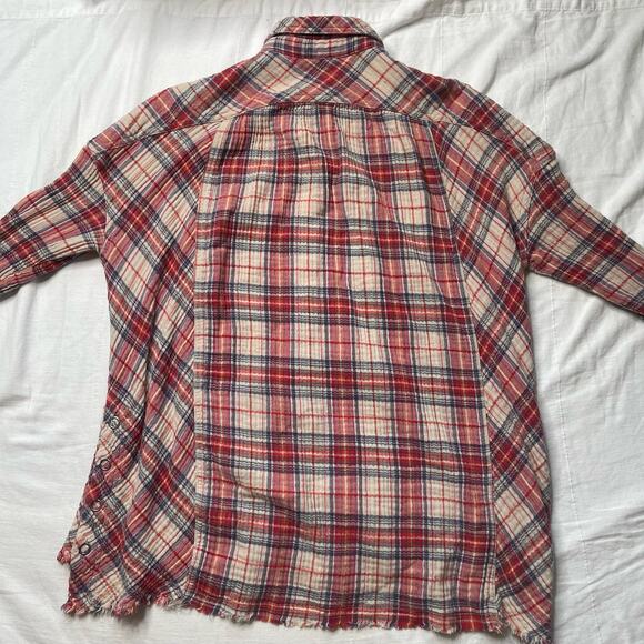 Free People Juniper Ridge Plaid Red Shirt Size Small Women's Cotton Relaxed Fit - Picture 3 of 7